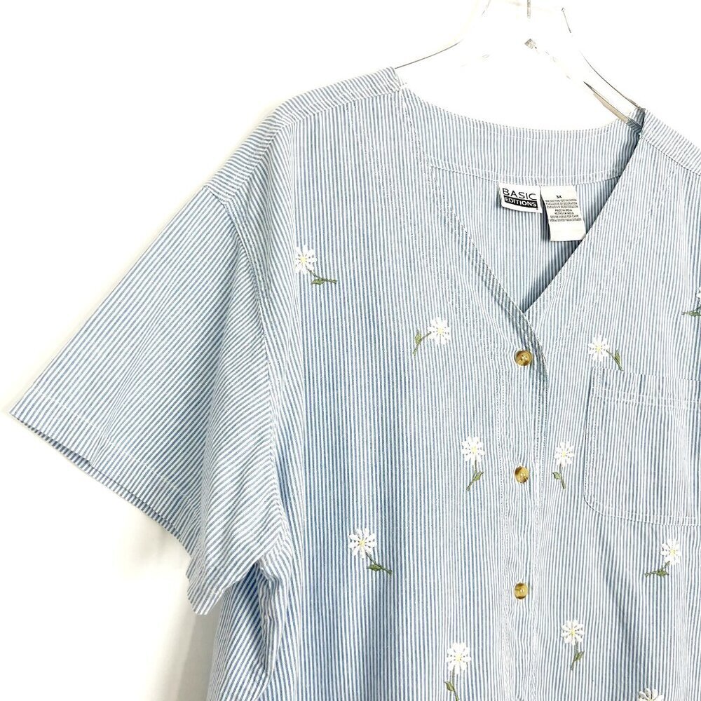 Basic Editions Blouse Women's 3x Embroidered Dais… - image 3